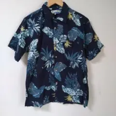 ◯seavan aloha ネイビー 花柄 半袖アロハシャツ