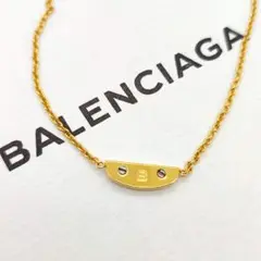 【美品】バレンシアガ Bロゴ スタッズプレートネックレス ゴールド