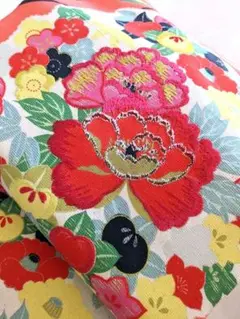 アンティーク刺繍帯 ◆ くす玉 リボン ◆ 染め紬 ◆上巳の節句 ◆ 晴着にも