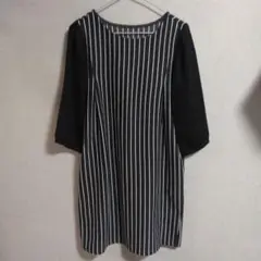 ANOTHER　BLANCH　ストライプデザイン 七分袖ワンピース