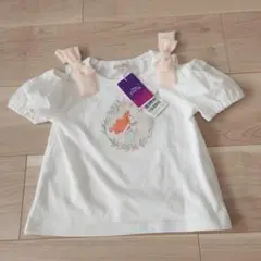 【新品未使用】petit main　2way肩リボンTシャツ アリエル 90cm