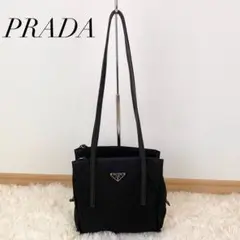 【極美品】PRADA ハンドバッグ 三角プレート ナイロン 黒 裏地総柄 ロゴ
