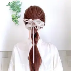 サテンリボンつき シュシュ モカ