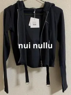 新品nui nullu◆Wジップリブパーカーショート丈デザインパーカーチャコール