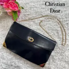 【美品】クリスチャンディオール チェーン ショルダー カーフスキン レザー