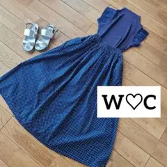 W♡C 　ピンドット柄ロングフレアスカート　ネイビーF