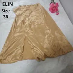 【オシャレ☆ELIN】黄土色　光沢あり　ラップサテンスカート　サイズ36