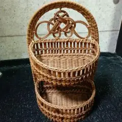 昭和レトロ　竹素材　壁掛け　二段　小物ケ−ス