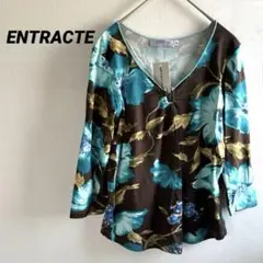 ENTRACTE 【新品/タグ付き】フラワー　プリント　五分袖　フランス製　青