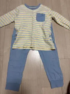 黄色✖️ブルーストライプ柄長袖パジャマ 120cm 男女兼用