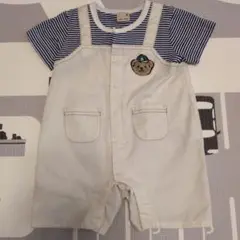 petit main ロンパース 80サイズ 白/青