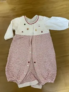 美品 familia 赤白ストライプロンパース