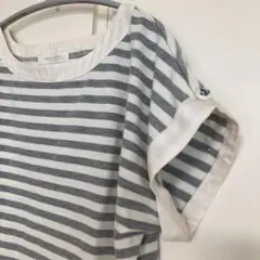 ショコラフィネローブ　ストライプ 半袖カットソー グレー/ホワイト