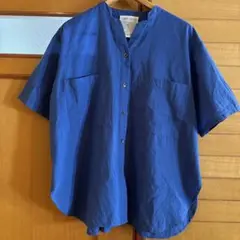 ビアズリー シアストライプ2wayシャツ 半袖 バンドカラー ブルー