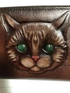 猫顔　長財布　本革