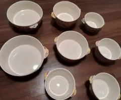 花柄持ち手付き陶器ボウル8個セット