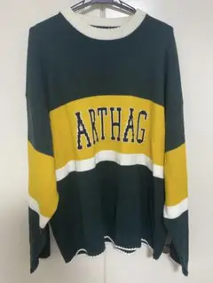 ARTHAG 緑/黄色 ストライプ セーター Lサイズ