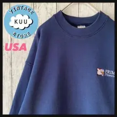 USA製フルーツ刺繍デザインスウェットトレーナーLくすみネイビー紺80s90s