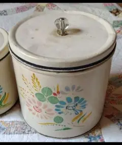 アンティークキャニスター☆手描き花柄☆アンティーク缶ティン缶