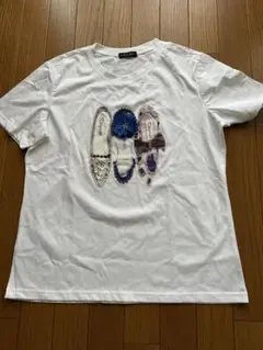 靴ビーズプリント ホワイトTシャツ