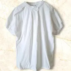白 半袖ブラウス ノーカラー ゆったり　フリーサイズ