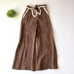 Max Mara 白タグ　リネン100 ワイドパンツ　ベルトリボン　21SS