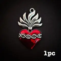 【P487】コラソンハートチャームC ブラッドレッド 1pc