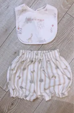 ジェラートピケ　スタイ　ストライプ猫ブルマ　セット　ピンク　オレンジ