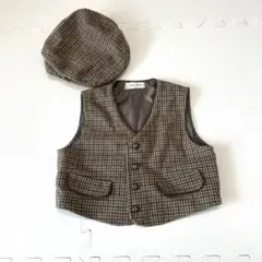 チェック柄ベストと帽子セット　レトロ　昭和