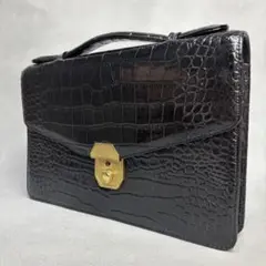 美品✨クラッチバッグ クロコ型押し レザー シャイニング ゴールド金具
