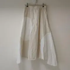 【美品】ビアズリー　スカート　ドット　ホワイト　ベージュ綿麻