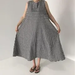 大人気❤️ゆったり ノースリーブ ロングチェックワンピース 夏のお出かけ