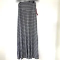 新品　MERONA グレー×ホワイトボーダーストライプロングスカート　M