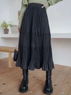 DAZY フリルデザイン ブラックロングスカート