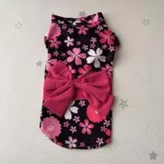 犬服 和風花柄リボン付き 浴衣 Mサイズ