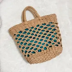 アーバンリサーチ　ドアーズ　カゴバッグ　かご　袋付き　ターコイズ　ベージュ　編み