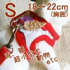 うさぎ/小動物【S/赤】ハーネス&リード うさんぽ 兎 胴輪 服 苺