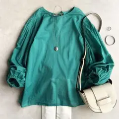 美品▲N.O.R.C//シアーボリュームスリーブブラウス▲グリーン