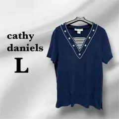 cathy daniels 【L】ネイビー 半袖Tシャツ 星　刺繍　レディース