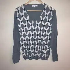 グレー ダイヤモンド柄 長袖ニット