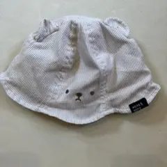 ホワイト ストライプ　クマ耳 ベビー帽子 46cm