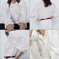 新品タグ付きZARAザラsizeXL刺繍入りパフスリーブシャツボリュームスリーブ