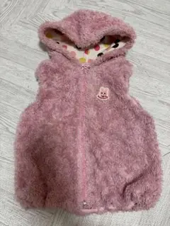 ミキハウス　ウサギ刺繍のピンクフリースアウター