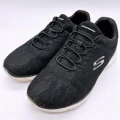 【美品】SKECHERS スケッチャーズ 24.5 レーススリッポン ブラック