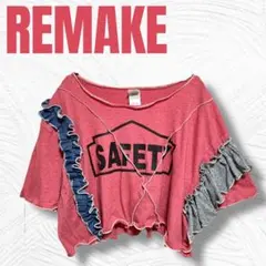 【身幅57cm】XL リメイクTシャツ クロップド丈 赤 レッド r0073