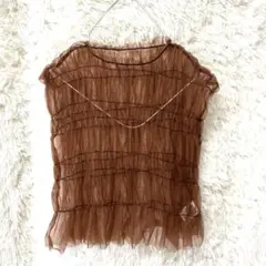 ブラウン シースルー ノースリーブシャツ