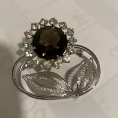 スモーキークウォーツ 邪気払い ひまわり ブローチ ヴィンテージ