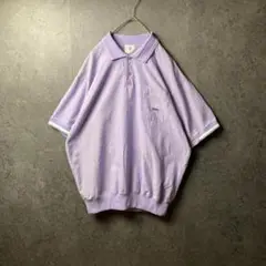 vintage 半袖シャツ　古着　紫　プルオーバー　ハーフボタン　刺繍　レトロ】