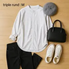 triple rund レディース トップス バンドカラーシャツ M 白 薄手