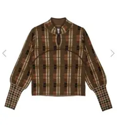 AMERI 新品タグ付き SWITCHING CHECK KNIT TOP